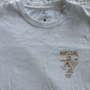 Rip Curl White Short Sleeve Graphic Crew Tee with Tan Paris Logo